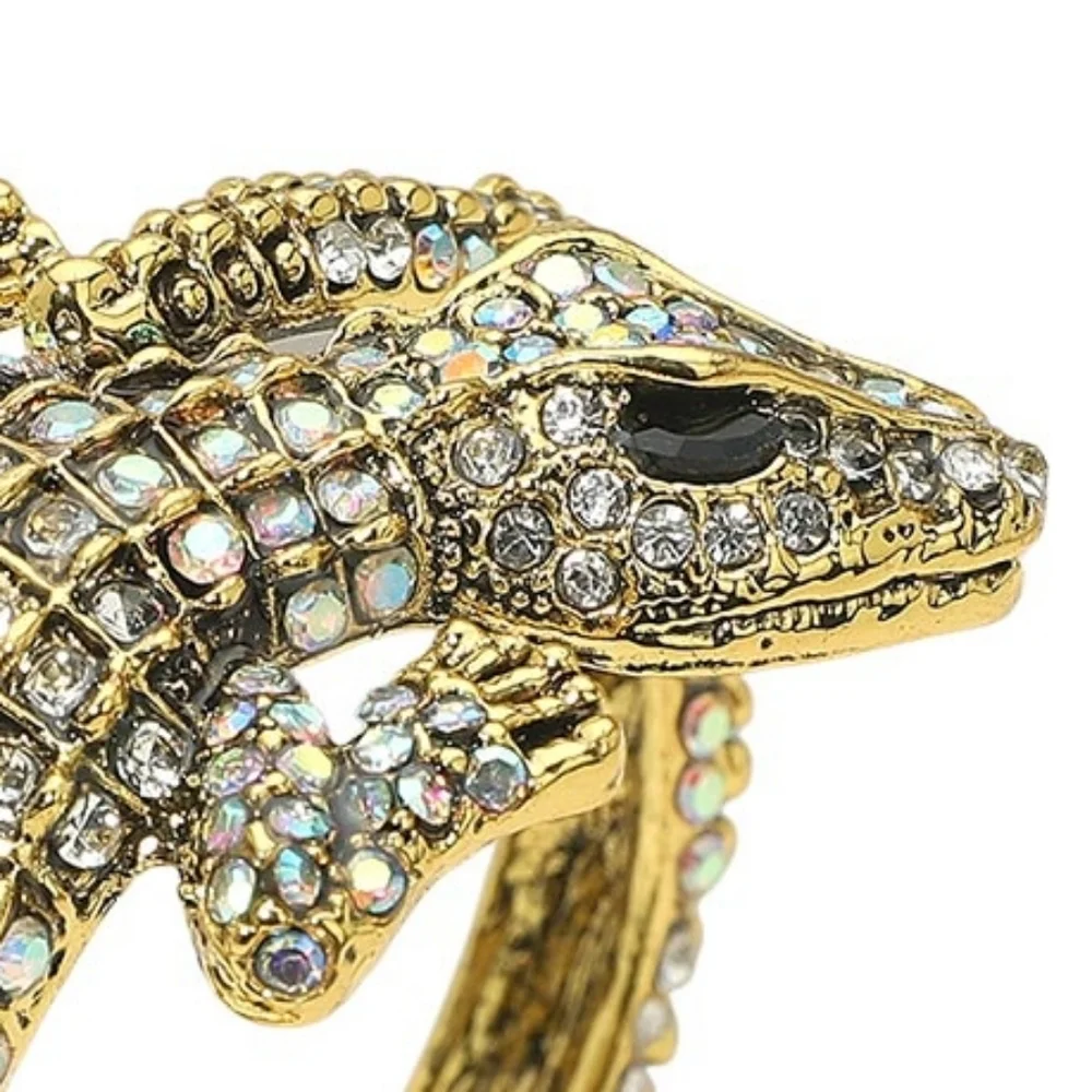Abalone Rhinestone Alligator Crocodile Cuff Bracelet Statement Fashion Jewelry